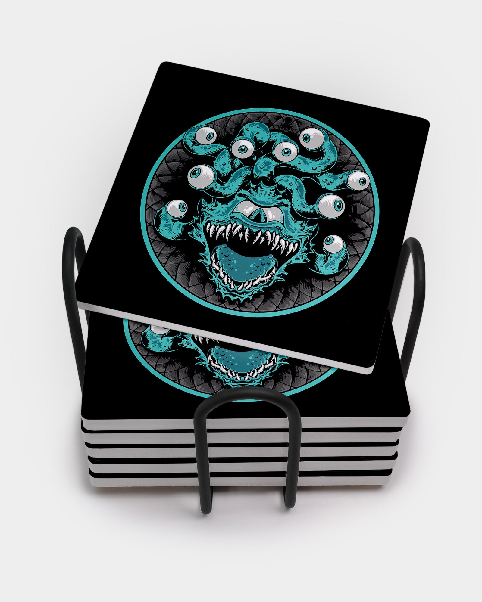 Teal Beholder Square Coaster Set